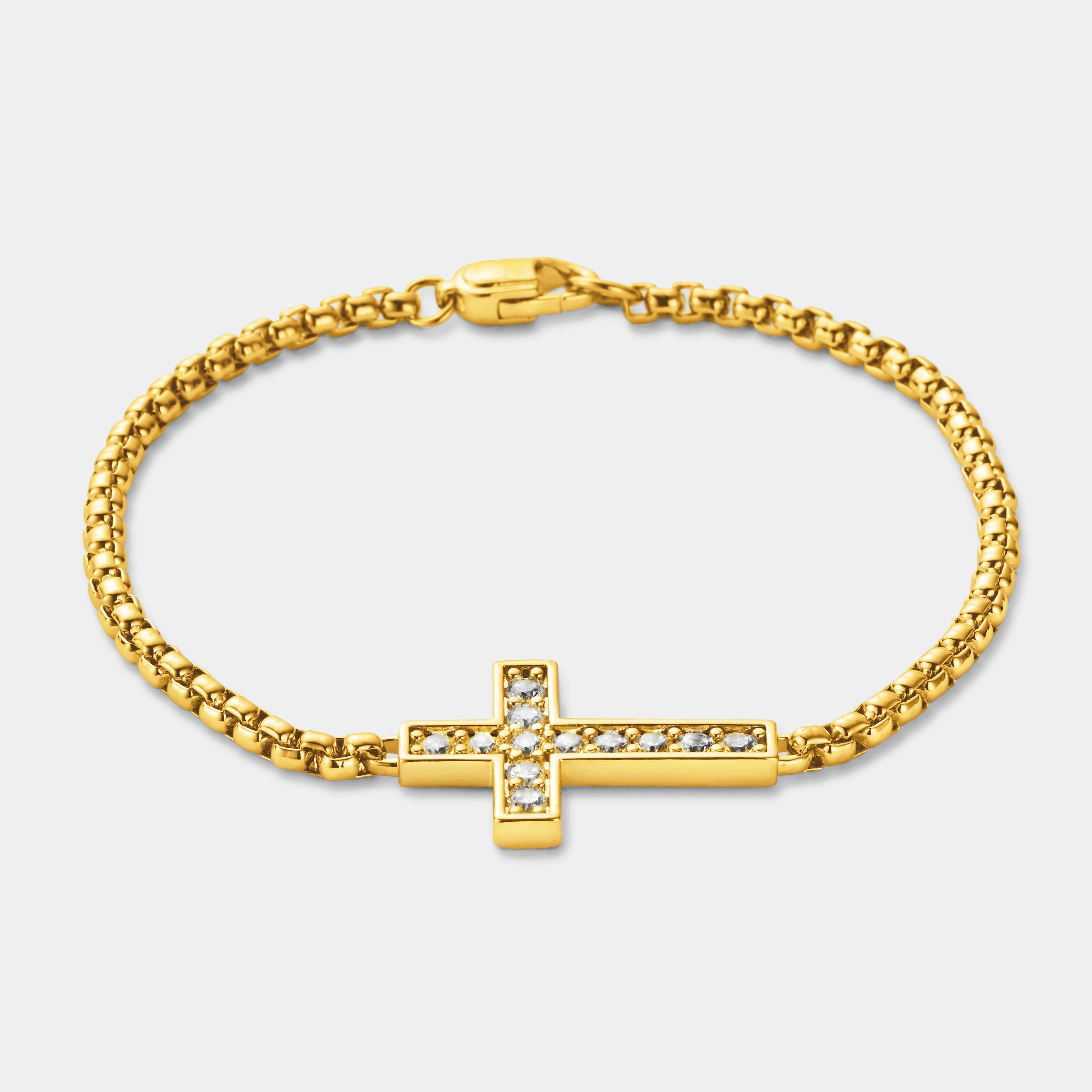 Iced Cross Bracelet (Gold)