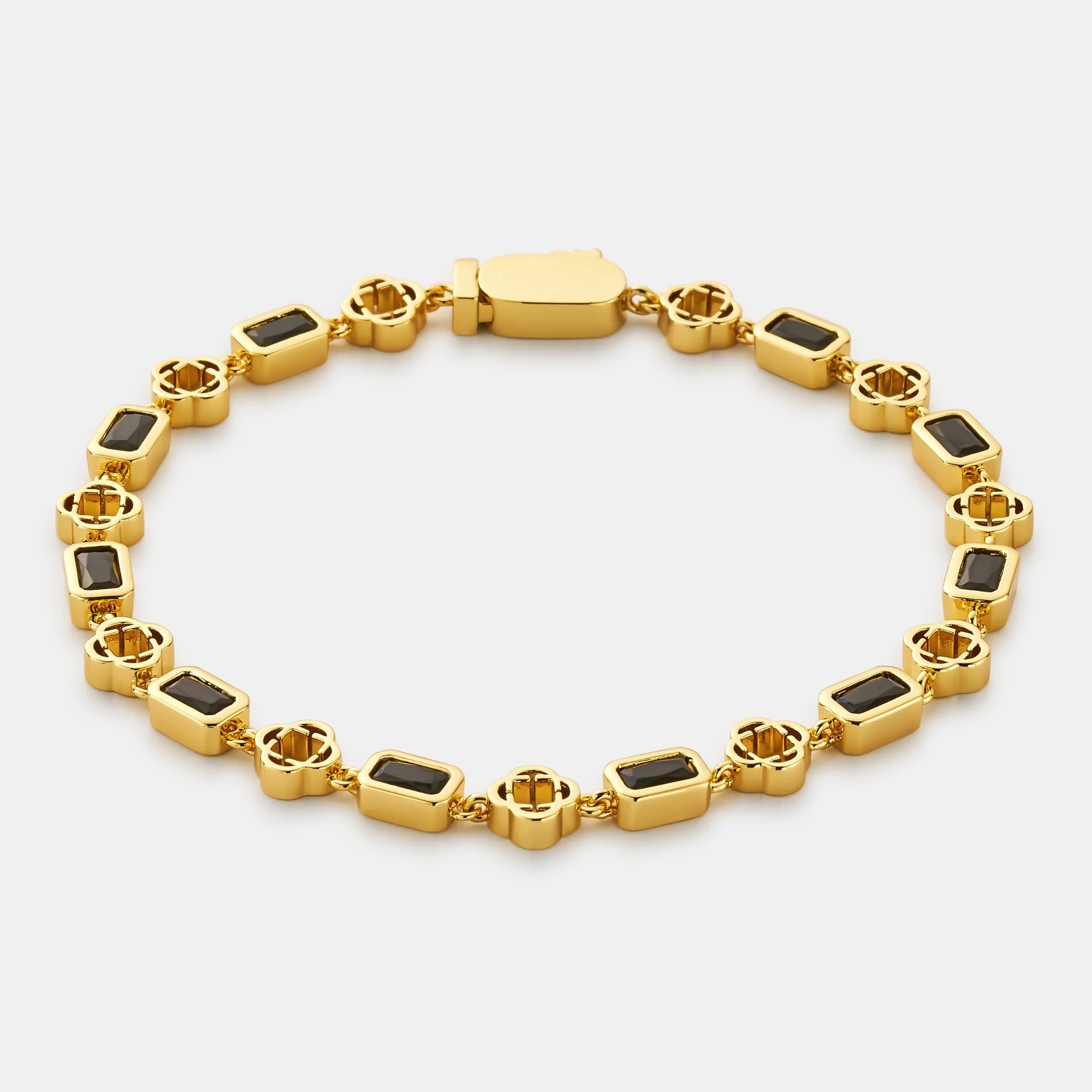 Onyx Gemstone Clover Bracelet (Gold)