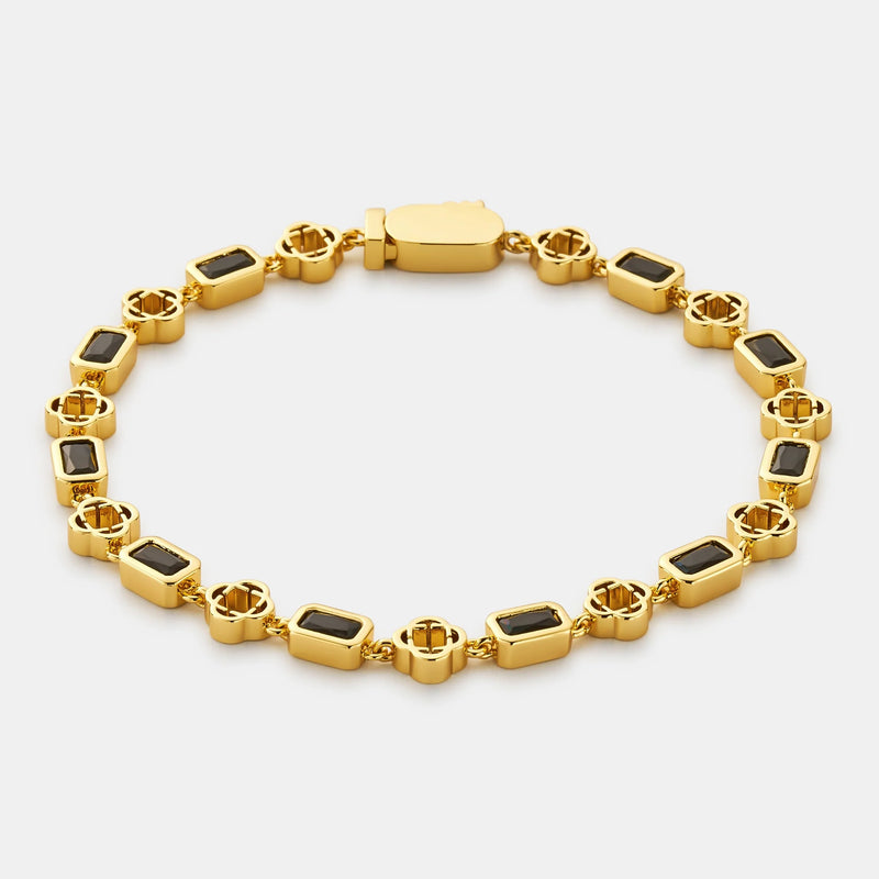 Onyx Gemstone Clover Bracelet (Gold)