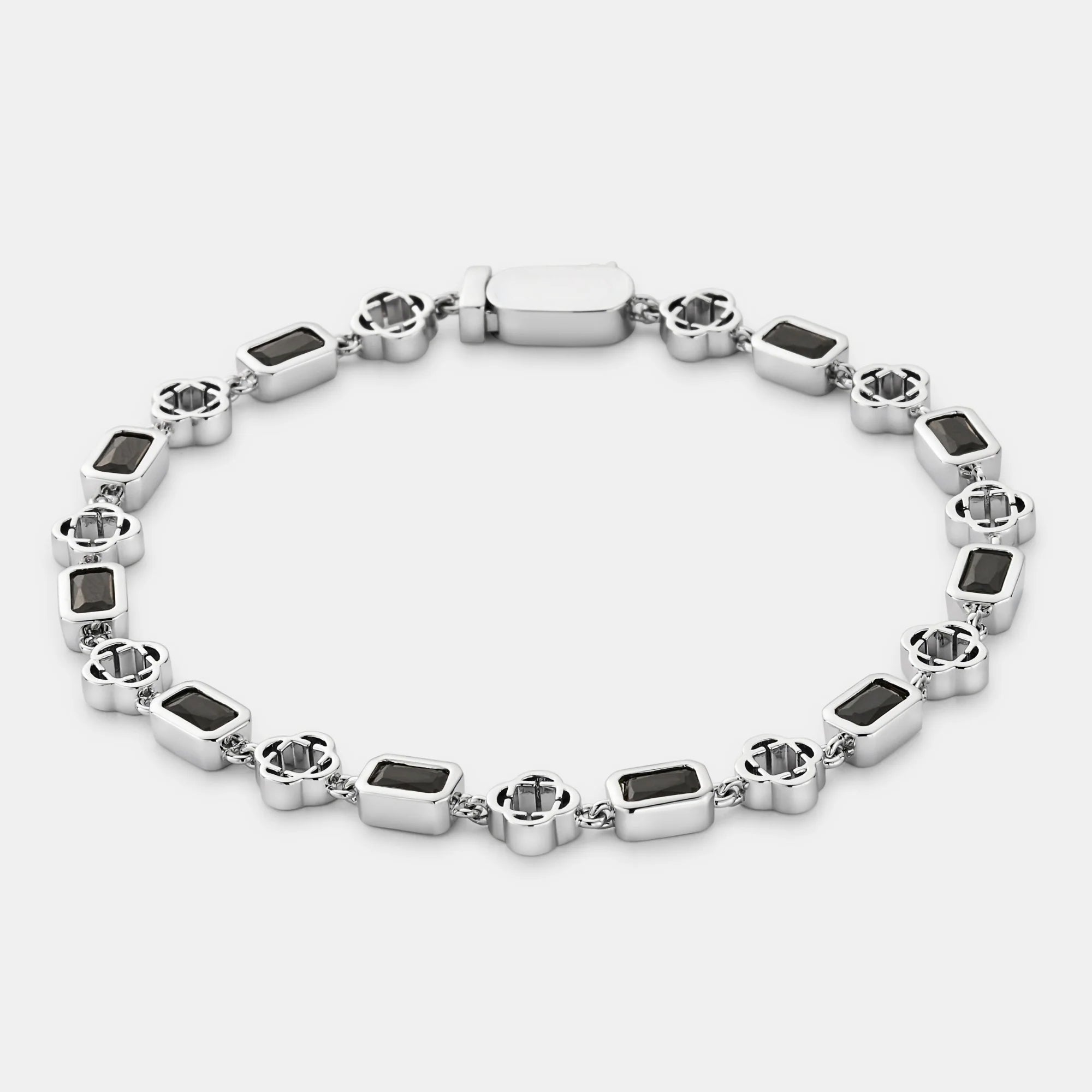 Onyx Gemstone Clover Bracelet (Silver)