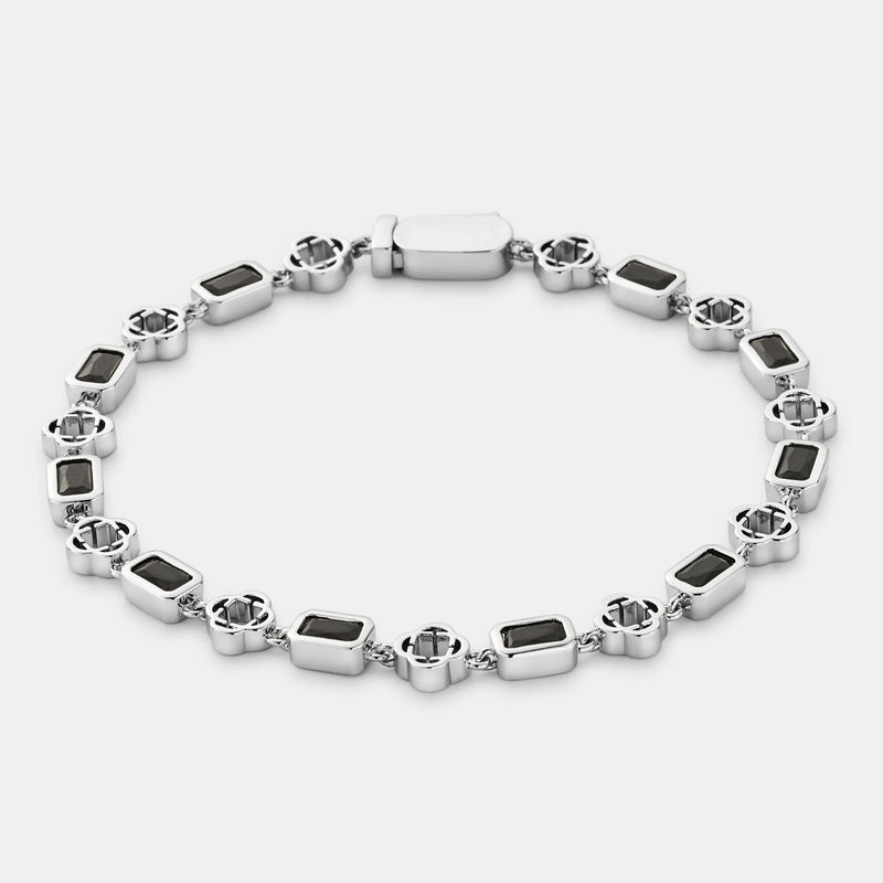 Onyx Gemstone Clover Bracelet (Silver)